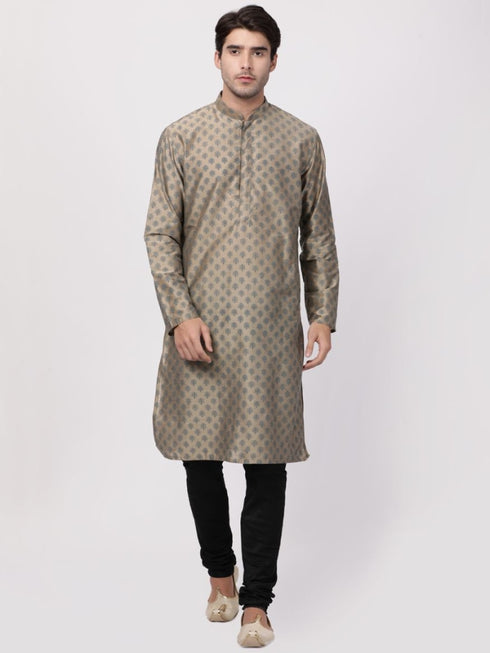Men's Beige Cotton Silk Blend Kurta